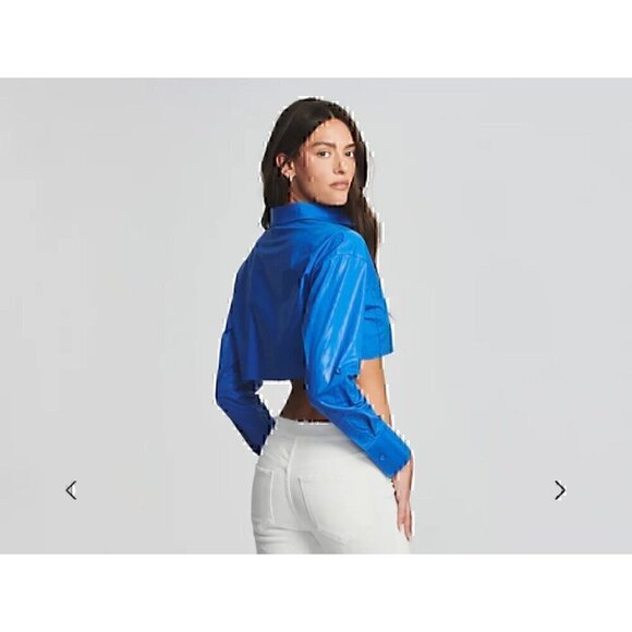SER.O.YA CHI WAX COATED CROP TOP, 5 BOTTON DOWN, LONG SLEEVE, SUPER CROP, SMALL - Picture 3 of 12